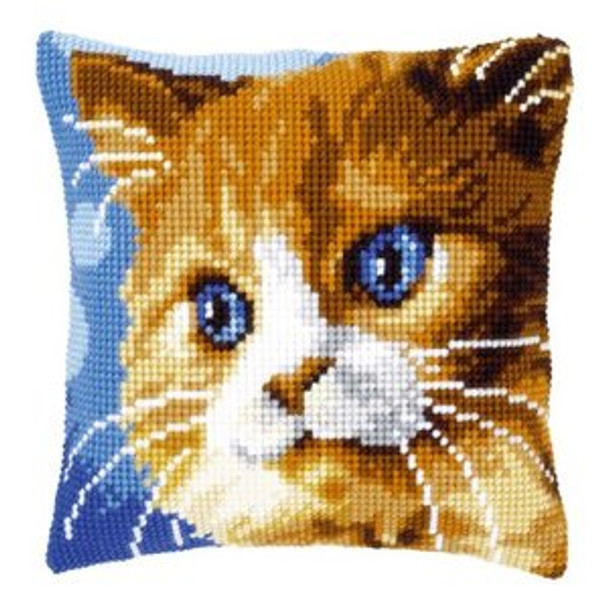 PNV149441 Vervaco Kit Brown Cat Pillow 16" x 16" Canvas 18 Count