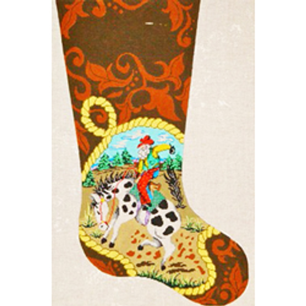 6253 CHR stocking, buck-bronco Santa 14 x 23 13 Mesh Patti Mann 