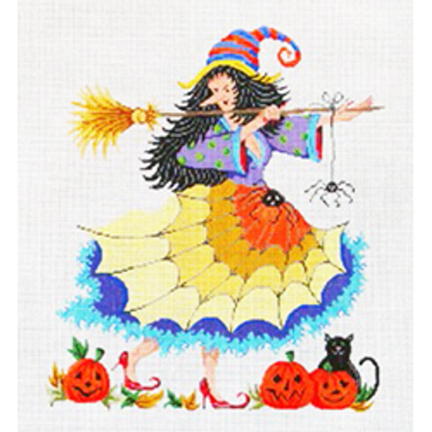 8321 HAL Halloween witch, yellow skirt 9 x 13 18 Mesh Patti Mann 