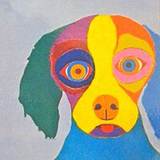 11033 BOB dog, pensive, on blue 8" 18 Mesh Patti Mann 