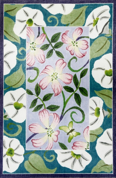 R1021 Lee's Needle Arts PPink/White Floral Rug Hand-painted canvas - 12 Mesh 36X24