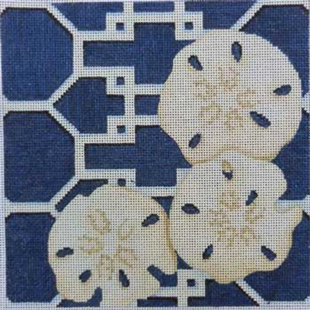 D-1306B Sand Dollars on Lattice/Navy 9 x 9 13 Mesh Associated Talents