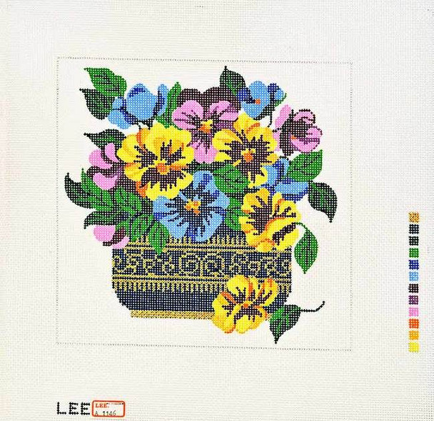 AO1146 Lee's Needle Arts Potted Pansies 7"x7" - 18M