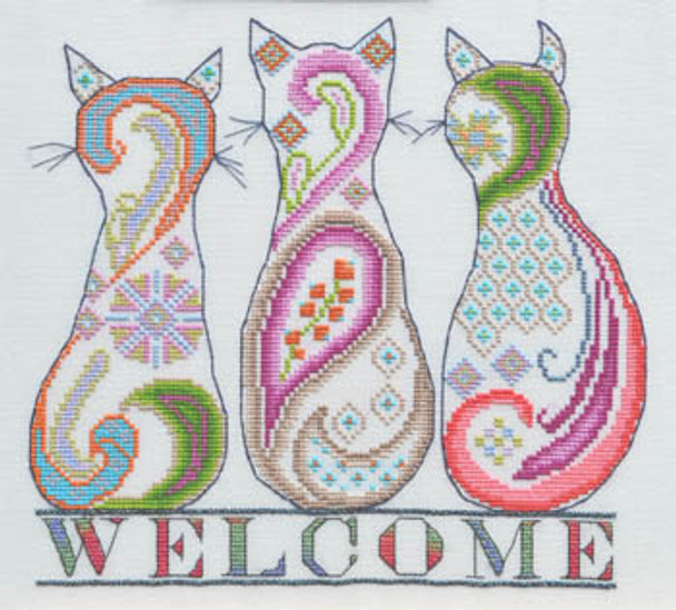 Paisley Cat Welcome 140w x 121h MarNic Designs 14-2345