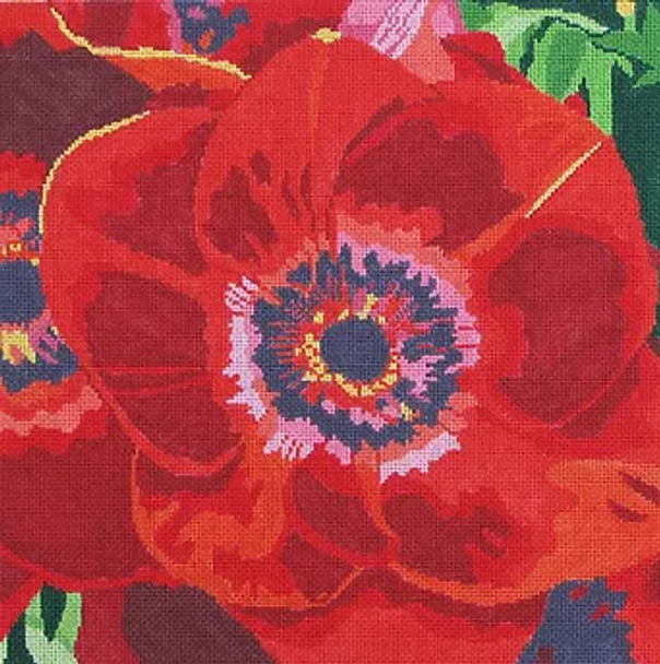 2c Jean Smith Designs Red ANEMONES 14 square 13 Mesh