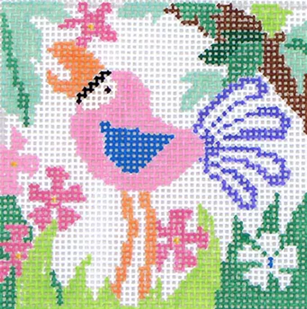 5a11 Jean Smith Designs New Zoo Coaster Flamingo 4" Square 13 Mesh 
