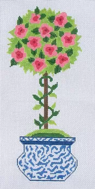 14c Jean Smith Designs Small Peony TOPIARY, 7 1/2" x 14 1/2"',13 mesh.