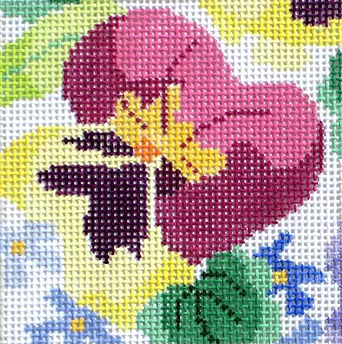 16a4 Jean Smith Designs PANSY Garden Coaster 4 inch Square 13 mesh
