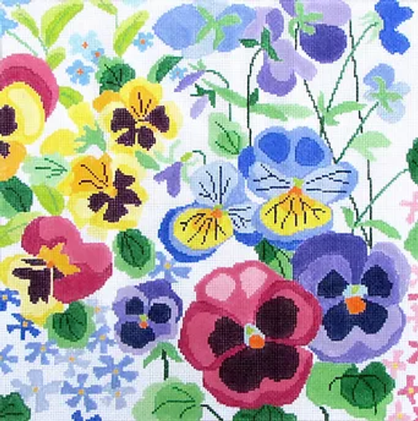 16d Jean Smith Designs Large PANSY Garden #1 14" Square13 mesh