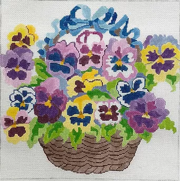 55a Jean Smith Designs Basket of Pansies 14" sq., l3 mesh