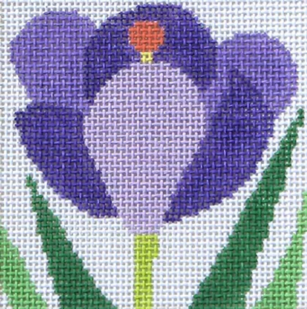 59I Jean Smith Designs SIMPLE FLOWER COASTER Crocus 9 4"sq, 13 mesh