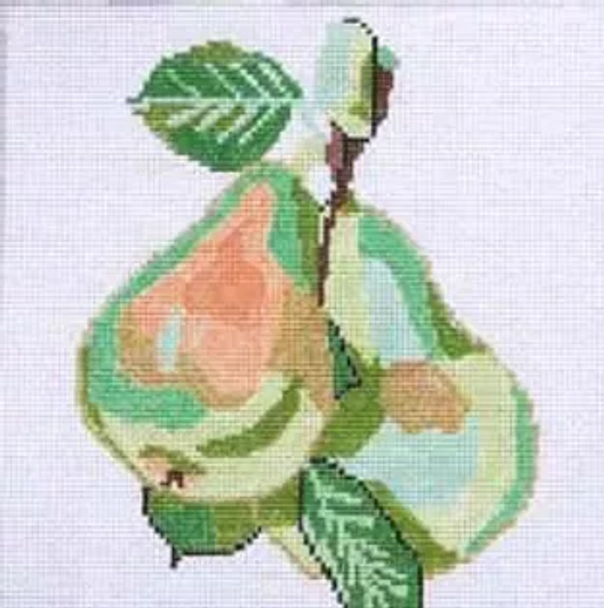 94f Jean Smith Designs GREEN PEARS. I4" sq., l3 mesh