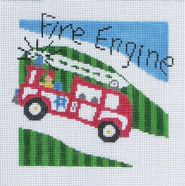 119c Jean Smith Designs Fire Engine 8" x 8" 13 mesh