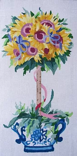 122c Jean Smith Designs Blue Vase Topiary Sunflowers 14 x 28 13 mesh