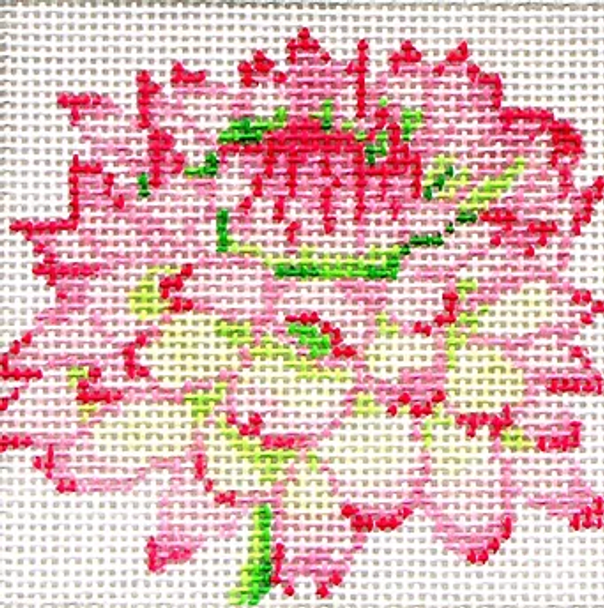 139a29 Jean Smith Designs SIMPLY FLOWER Pink / Green Mum 4" sq., 13 mesh