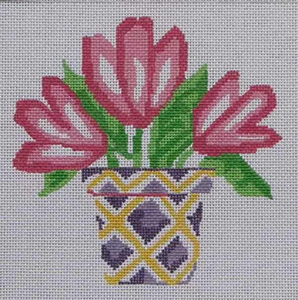 144f Jean Smith Designs  SIMPLY SUMMER PINK TULIP 8" Square 13 Mesh