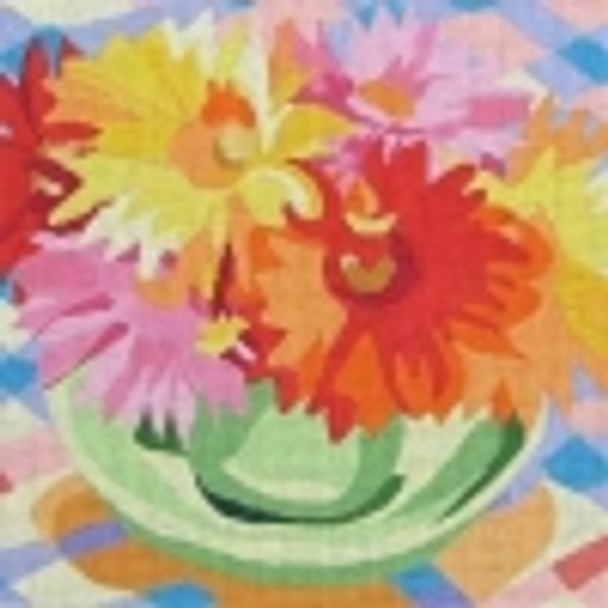 148 Jean Smith Designs GERBER DAISIES, 14" sq., 13 mesh