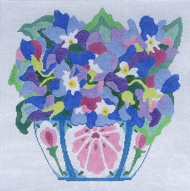 175c Jean Smith Designs SPRING VIOLETS, 14" sq., 13 mesh