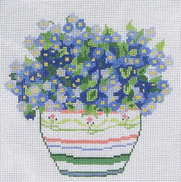 176b Jean Smith Designs SMALL SPRING FORGET ME NOTS 8" sq., 13 mesh