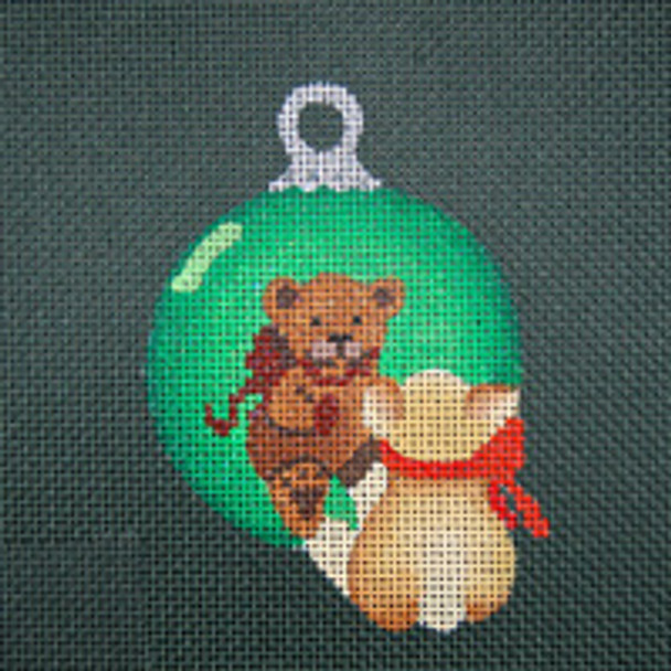 ED-973D Dede's Needleworks Reflections in Shimmering Globe – Rabbit 3½ x 3½, 18g on Forest Green Canvas