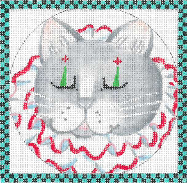 ED-17084H Cat Ornament with Border- Clown 18g, 4.5” x 4.5” Dede's Needleworks
