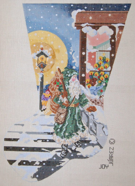 CHRISTMAS STOCKING JJS-1011 JOY JUÁREZ CHRISTMAS STOCKING Father Christmas And Child Decorating Tree 18 Count 12 x 17.5