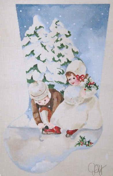 CHRISTMAS STOCKING JJS-1012 JOY JUÁREZ The Little Skaters 18 Count 11 x 18