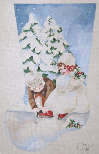 JJS-1012 JOY JUÁREZ CHRISTMAS STOCKING The Little Skaters 18 Count 11 x 18