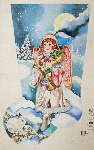 JJS-1017 JOY JUÁREZ CHRISTMAS STOCKING Snow Angel Bearing Gifts 18 Count  12” x 19”