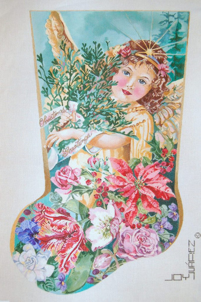 JJS-1025 Christmas Angel/Floral 18g, 13.25" x 21.25" CHRISTMAS STOCKING JOY JUAREZ