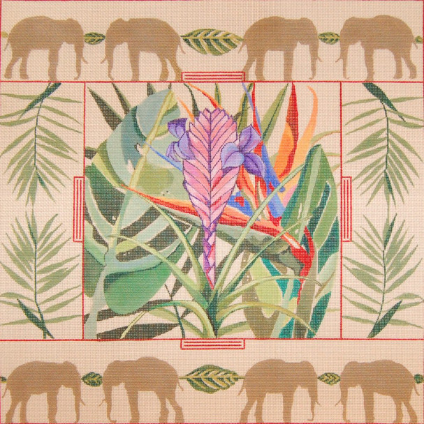 FLOWER JJF-5044 JOY JUÁREZ Bromeliad & Birds Of Paradise / Elephant Border 18g, 15” x 15”
