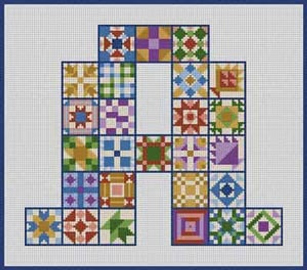 X-119  Letter A Quilt Block 6 1/2" x 6 1/2" 18 Mesh Treglown Designs