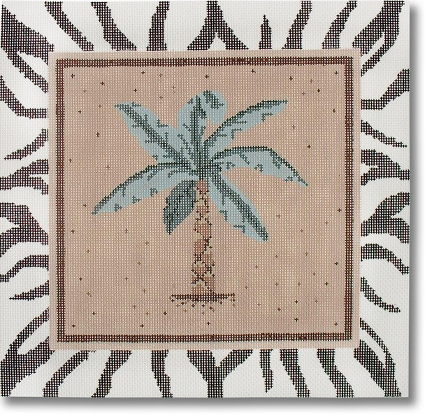 R-P1036 Palm Tree with Zebra Border 13 Mesh 12.25 x 12" Needlepoint Boutique Designs 
