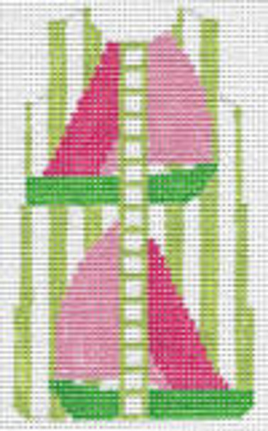 MS39A Sailboats Shift 4"x2.5" #18 mesh Two Sisters Designs (Barbara Bergsten Designs)