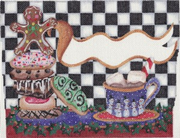 ab218 A. Bradley cookies & cocoa stocking cuff 11 x 13  18 Mesh With SG218 stitch guide by Cynthia Thomas