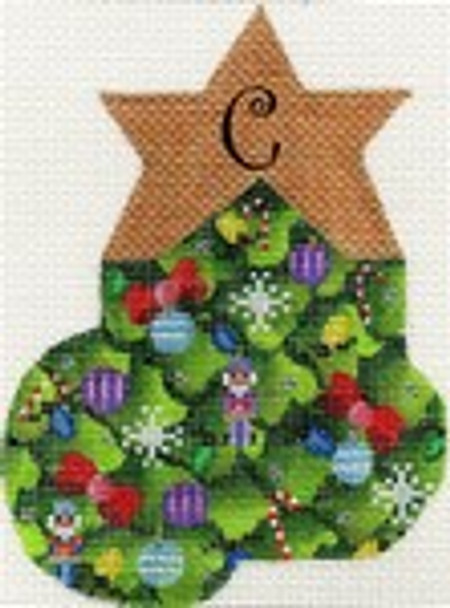 ab393c A. Bradley Christmas tree alphabet mini sock C 3 x 5 18 Mesh