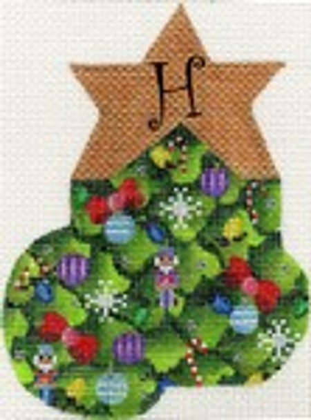 ab393h A. Bradley Christmas tree alphabet mini sock H 3 x 5 18 Mesh