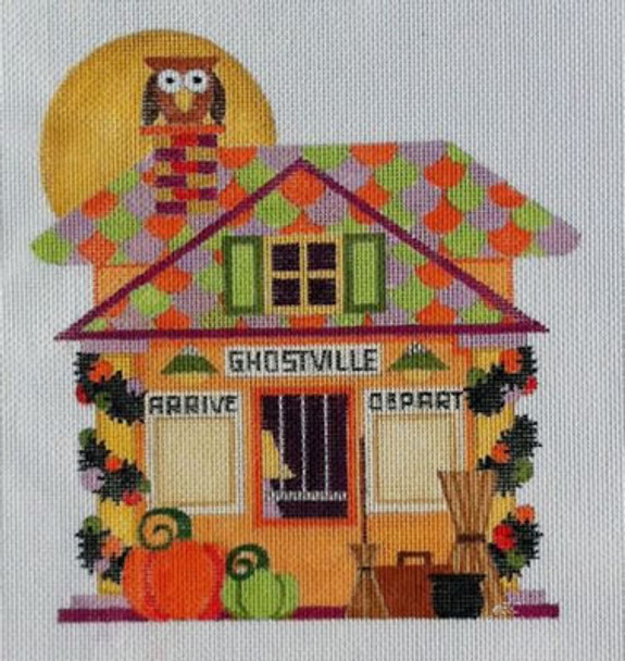 HW116 Raymond Crawford Designs HALLOWEEN TRAIN DEPOT  7 x 7.5, 18 Mesh