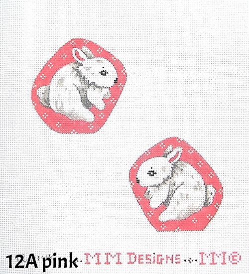 MM Designs Easter 12A White Bunny/ Two-Sided/ Pink Bkgd. 3” x 3” 18 Mesh