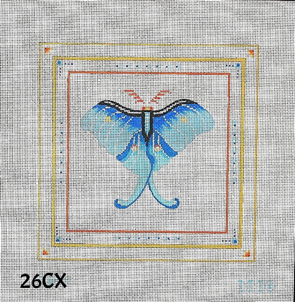 MM Designs Miniature 26CX Cobalt Blue Butterfly/ Hearts Border 6" sq. 13 Mesh