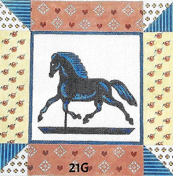 Pillow 21G Horse Weathervave/Patchwork Quilt Border- 12x12 on 13 mesh MM Designs