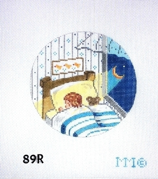 Christmas 4 1/2" Round 89R Red-Haired Sleeping Child & Crescent Moon 18 Mesh MM Designs 