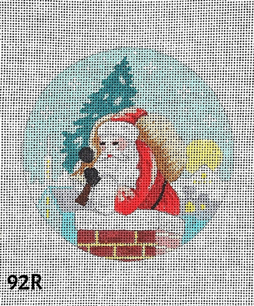 Christmas 4 1/2" Round 92R Santa w/Tree Climbing into Chimney MM Designs