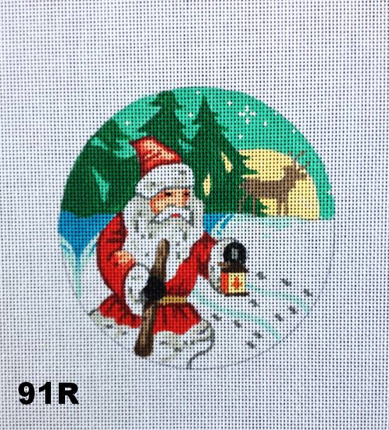 Christmas 4 1/2" Round 91R Santa, Deer, Moon & Fir Trees/ Snow Scene MM Designs