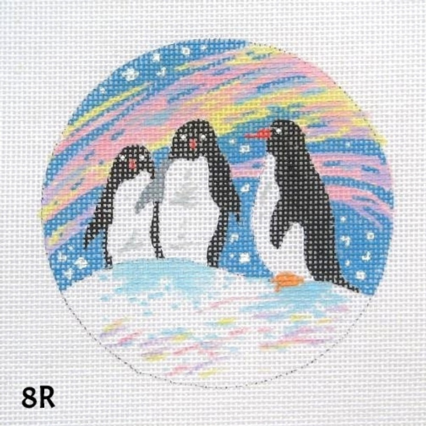 Christmas 4" Round 18 Mesh 8R Three Penguins/ Aurora Borealsis MM Designs