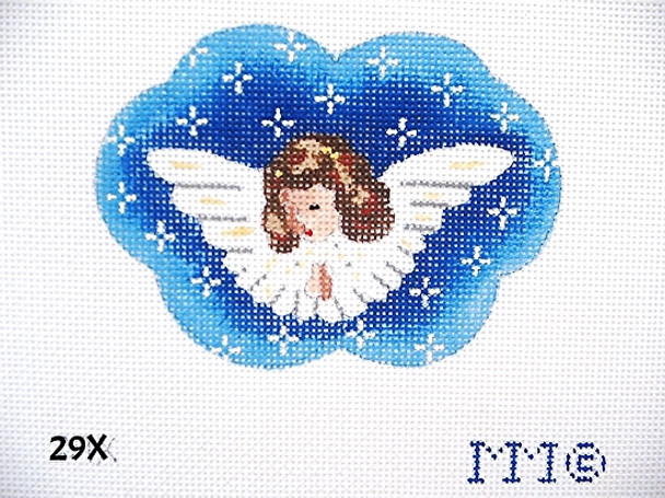 MM Designs Christmas Shaped 29X Brunette Girl Angel Praying/ Cloud & Stars 3" x 4"  18 Mesh 29C