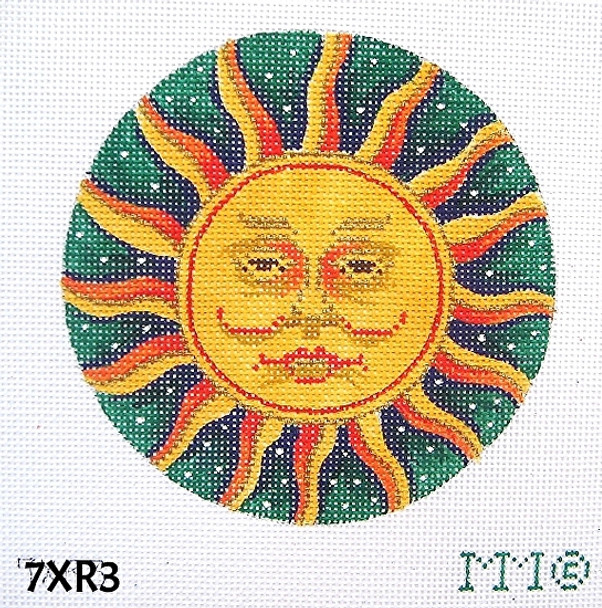 Christmas 4 1/2" Round 18 Mesh 7XR3 Sun & Stars- Green Bkgd. MM Designs