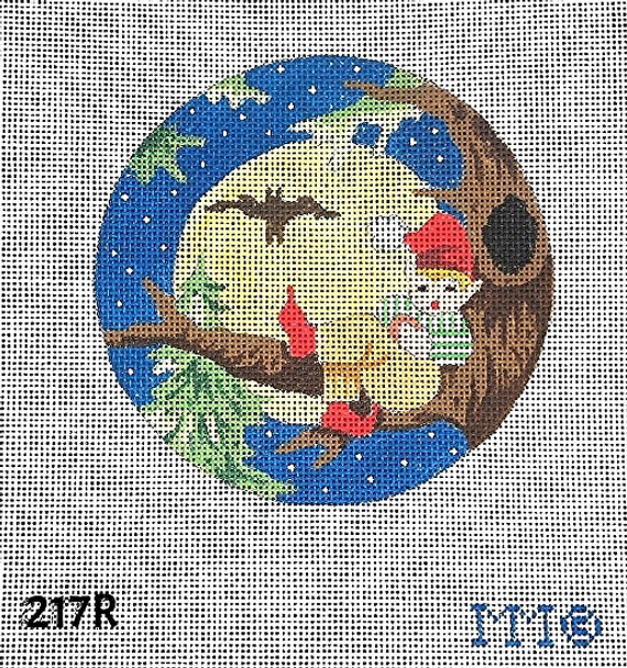 Christmas 4 1/2" Round 217R Elf Sleeping in Tree/ Crescent Moon 18 Mesh  MM Designs