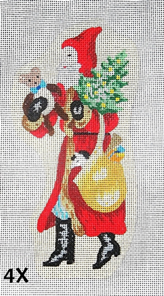 Christmas Standing Santa 4X Holding Teddy Bear, Tree & Bag of Gifts 3 1/2" x 7 1/2" 18 Mesh MM Designs