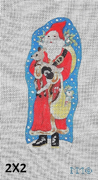 Christmas Standing Santa 18 Mesh 2X2 Blue Bkgd w/Snow Flakes- 3 1/2" x 7 1/2"MM Designs